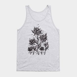 Abstract Flowers Lineart Blue Tank Top